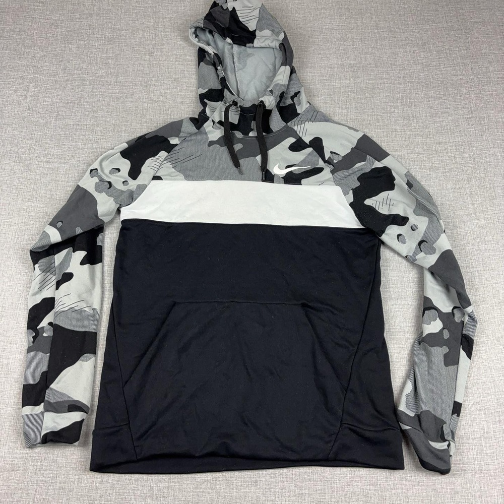 Nike Dri-FIT Fleece Camo Hoodie Mens M Black Gray BV2724-077 Training